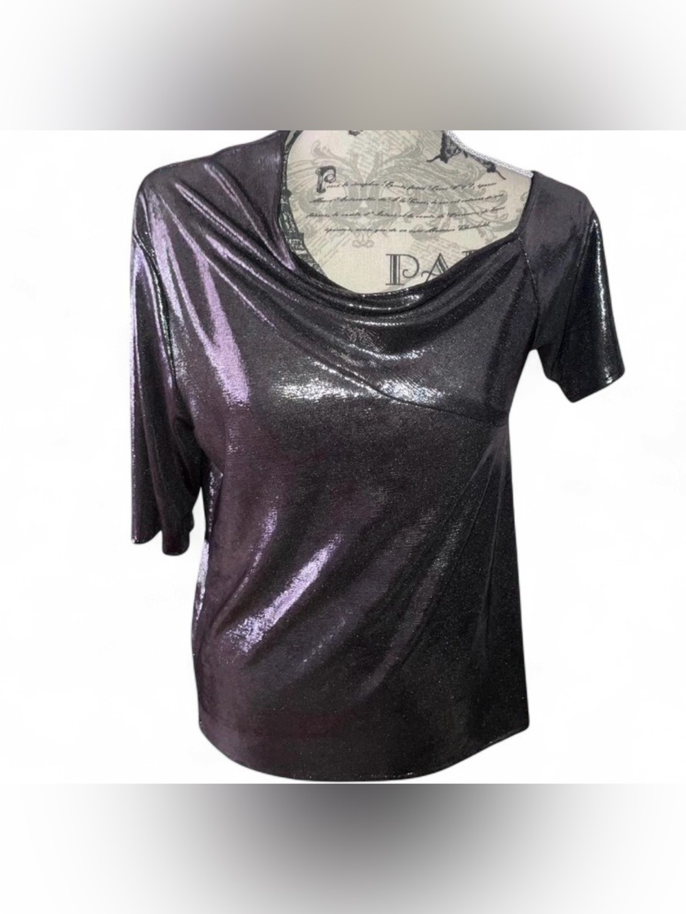 🖤 Metallic Silver Shimmer Cowl Neck Draped Blouse 🖤